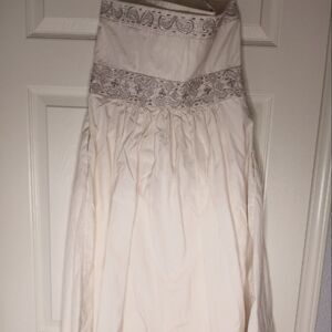 BananaRepublic10PCreamEmbroidered RuffleWaist StraplessPocketsLined Women'sDress